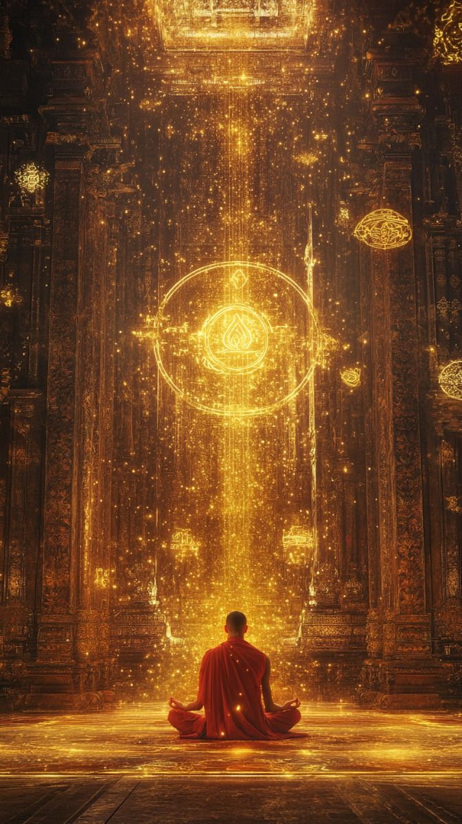 Astral temple with golden light