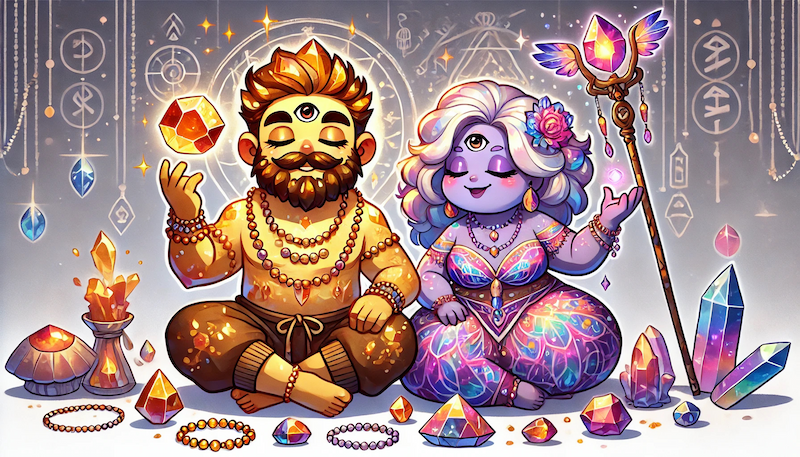 Two crystallized spiritual healers known as Hanjo & Ananda, delightfully sitting and enjoying each others presence, perfectly exemplifying who they are.